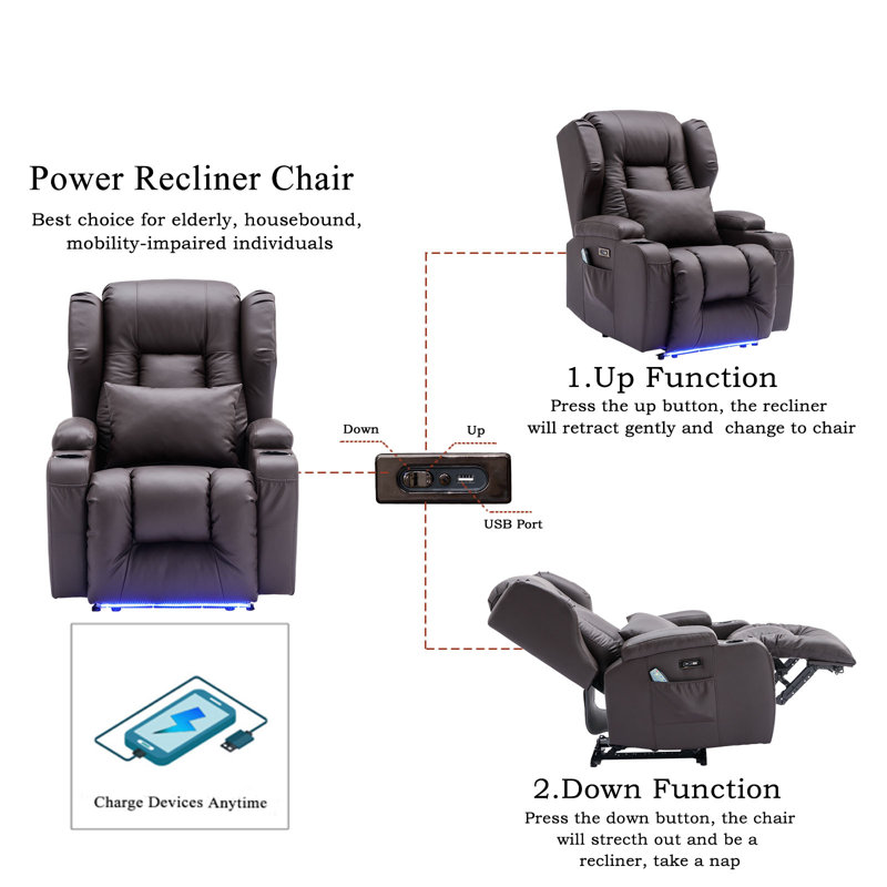 Wrought Studio Vegan Leather Power Reclining Home Theater Seat with Cup
